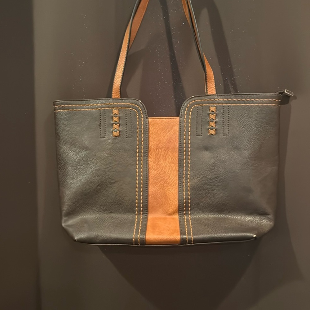 Montana West Brown and Tan Tote Bag with Contrast Stitching, Faux Leather